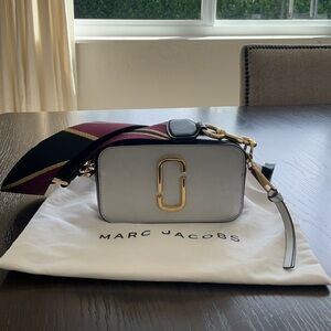 Marc Jacobs Silver Crossbody Bag with Black and Gold Accents